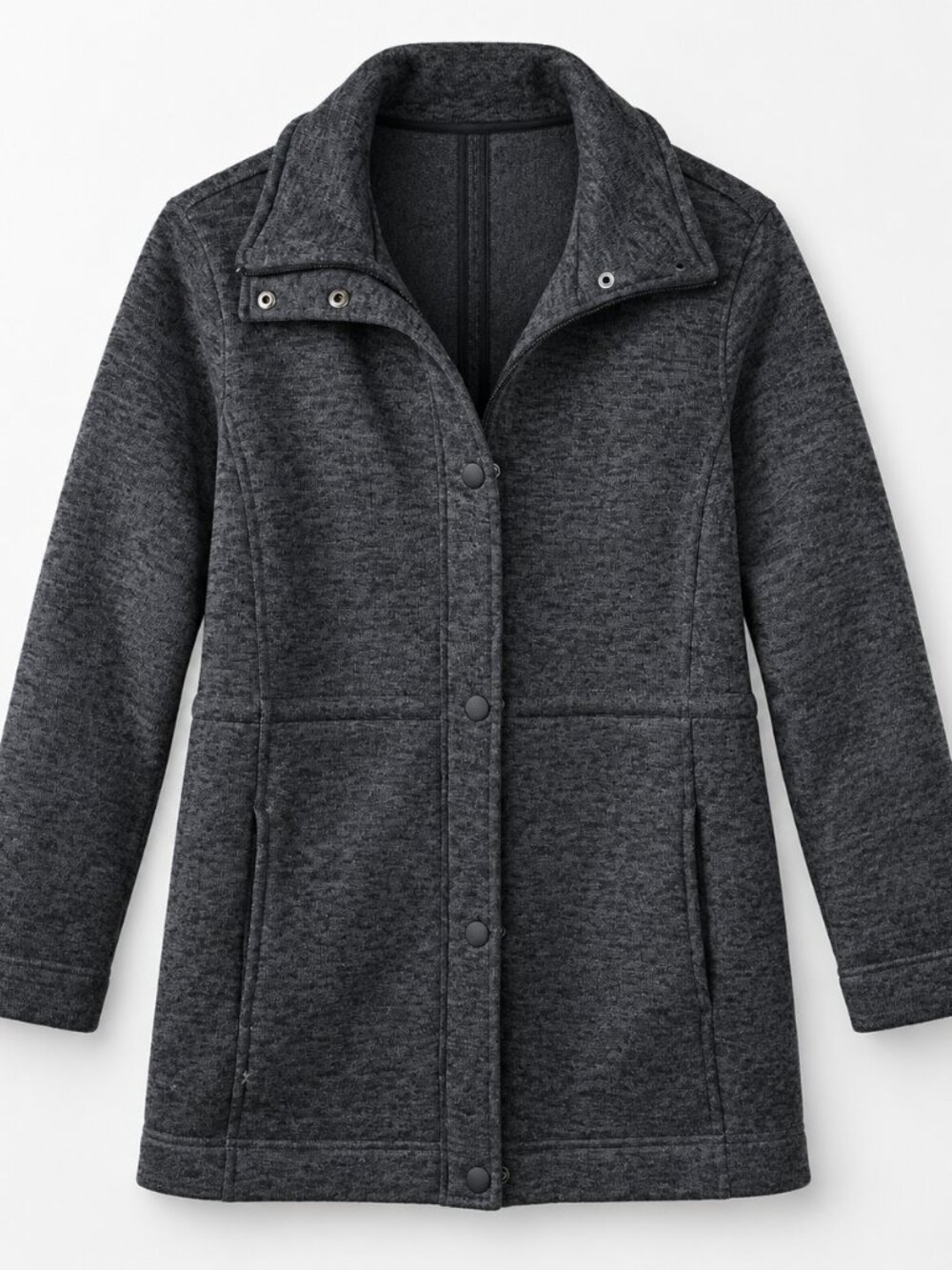 Lands’ End Women L Tall 14/16 Charcoal Sweater Fleece Heritage Jacket Snap Front